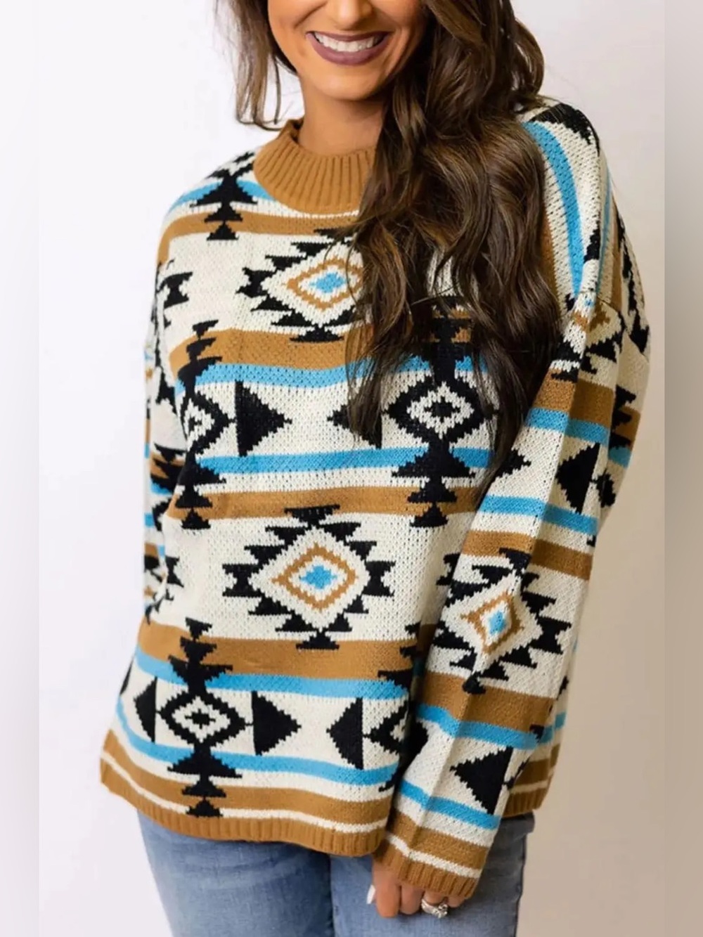 Savanna Jane Aztec Print Knit Sweater Size Large